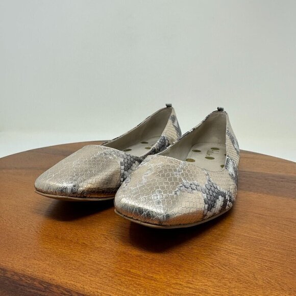 Boden Flats Olive Ballerinas Shoes Sz 38 Metallic Snake print Square toe - Picture 8 of 14